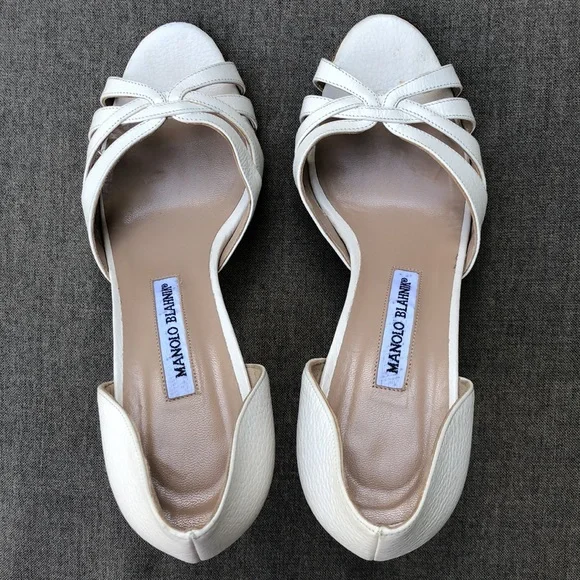 Manolo Blahnik Cream Strappy Heels - Picture 6 of 9